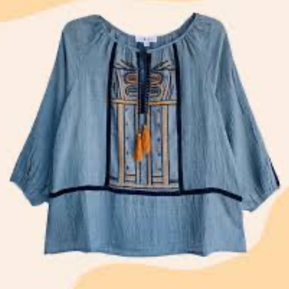 Anthropologie THML Women's Blue Bohemian Top Sz Medium